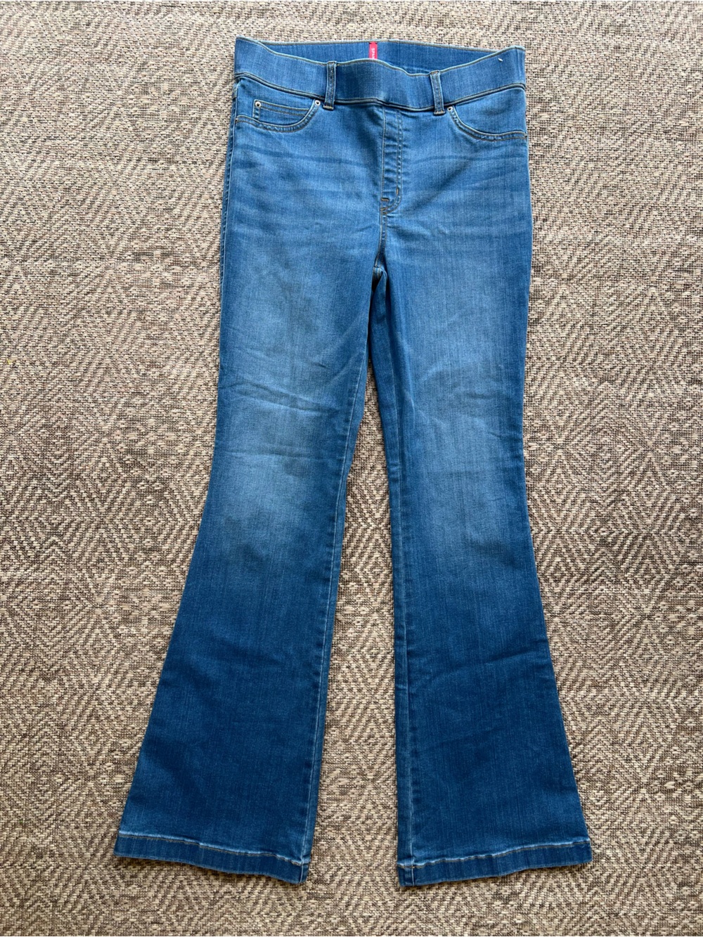 SPANX Flare Jeans Large Medium Wash Blue High Rise Sculpting Stretch